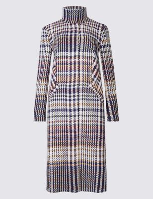 Checked Funnel Neck Coat